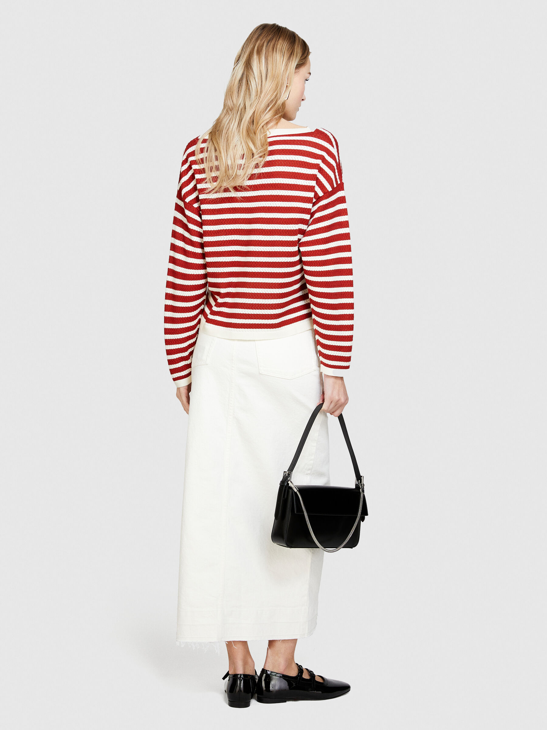 Sweater with two-tone stripes, Red - Sisley
