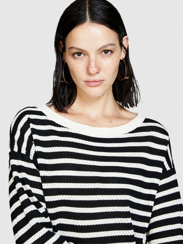 Sweater with two-tone stripes - women's boat neck sweaters | Sisley