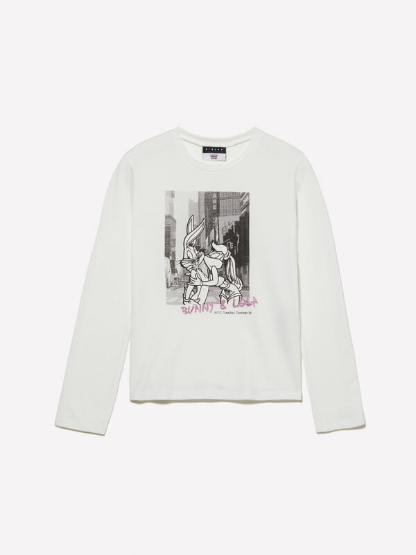 White t-shirt with ©Looney Tunes print - girls' long sleeve t-shirts | Sisley Young