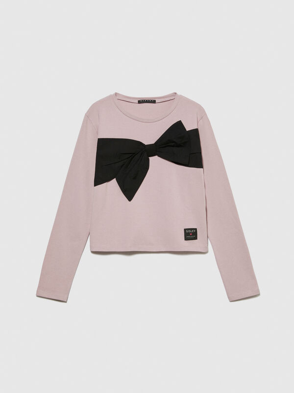 T-shirt with maxi bow - girls' long sleeve t-shirts | Sisley Young