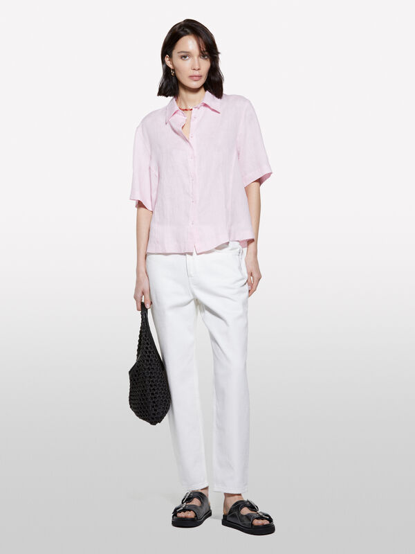 Pink short sleeve shirt in 100% linen  - women's shirts | Sisley
