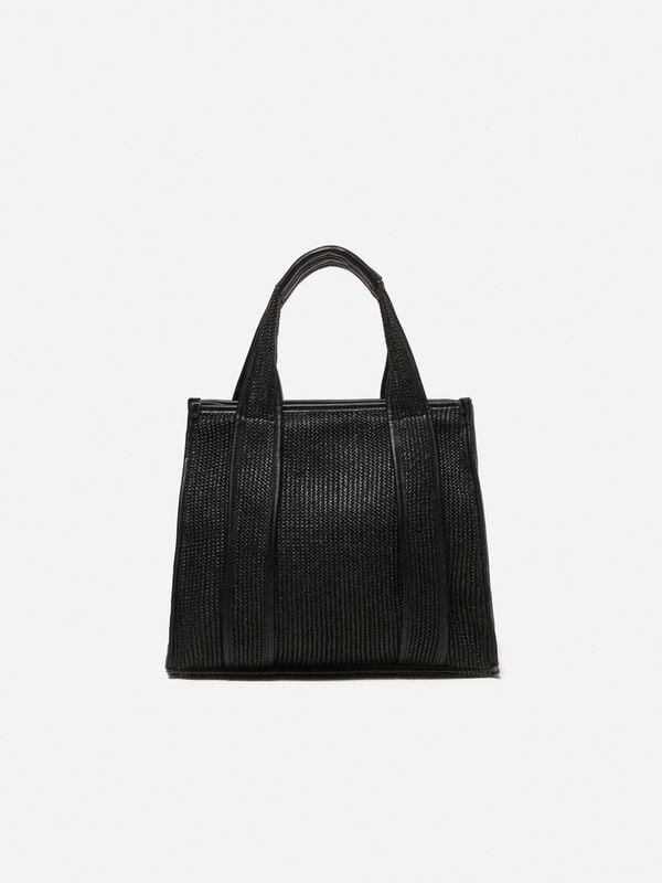Black straw look shopper - women's tote bags | Sisley