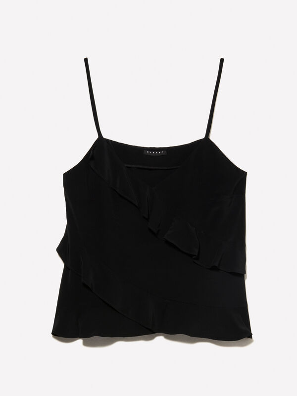 Black lingerie top with rouches - women's tops | Sisley