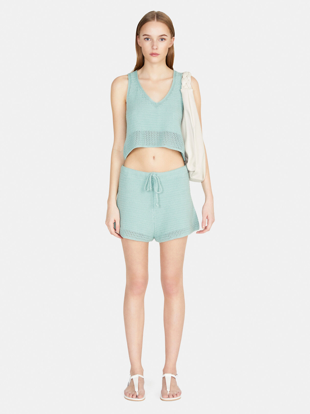 Cropped open-knit top, Light Green - Sisley