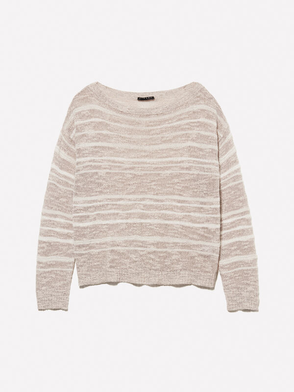 Beige striped sweater with lurex - women's boat neck sweaters | Sisley