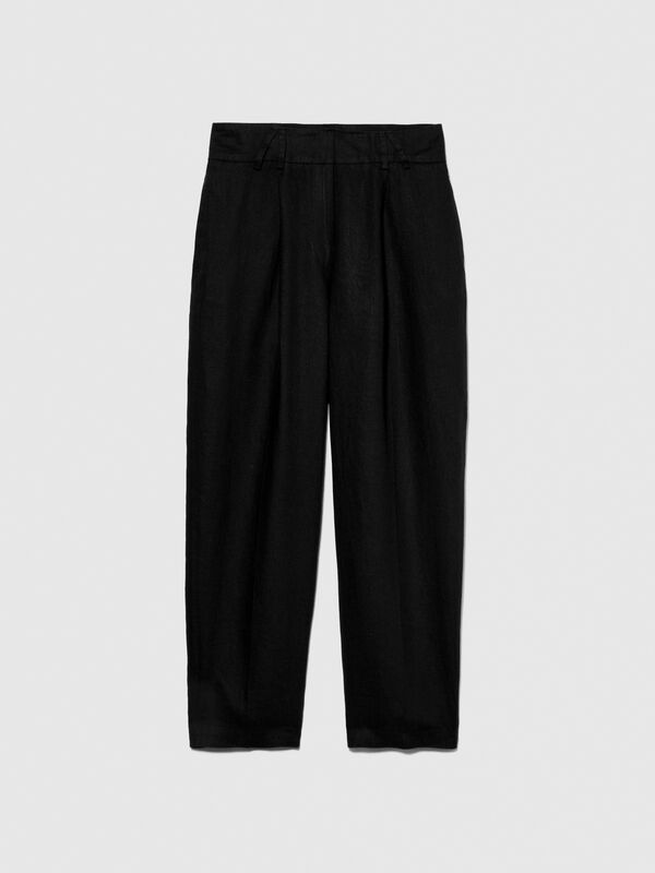 100% linen barrel leg trousers - women's carrot fit trousers | Sisley