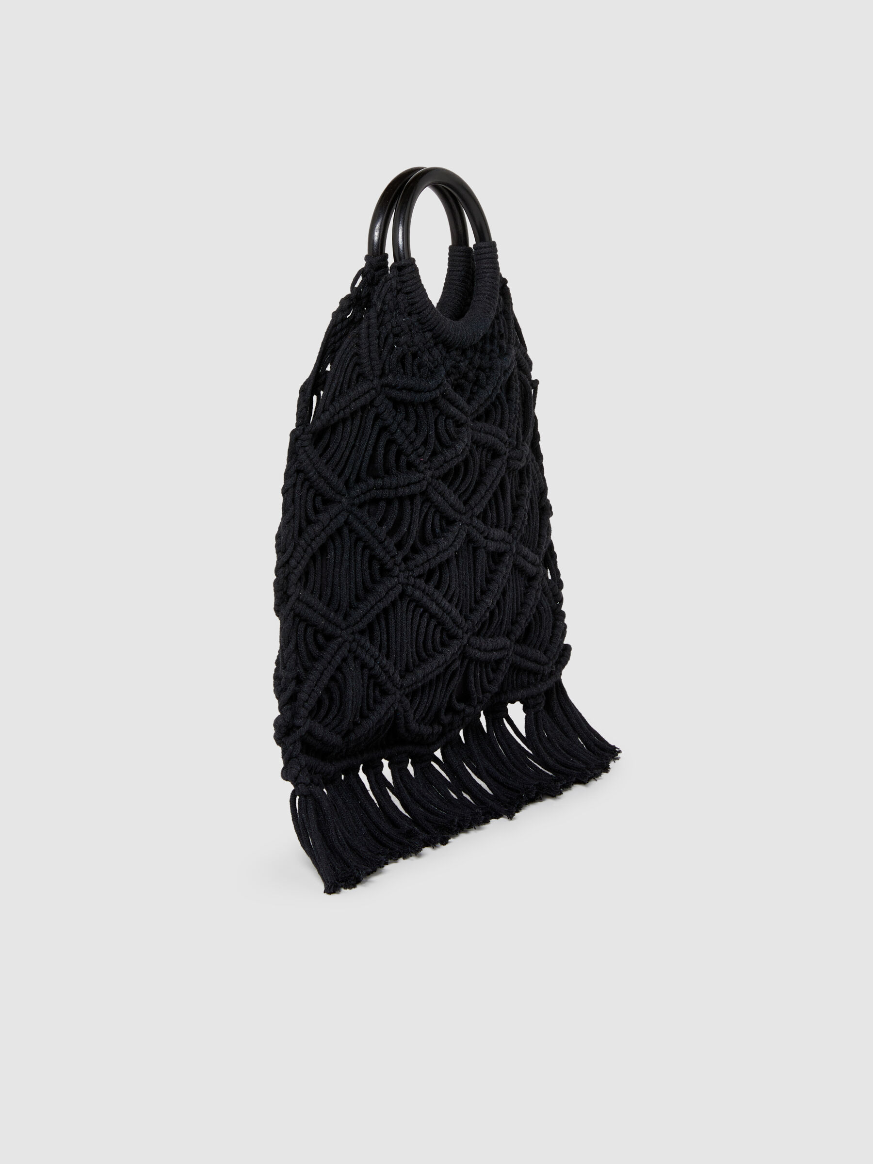 Crochet bag with fringe, Black - Sisley
