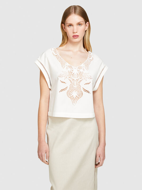 Cropped blouse with crochet - women's blouses | Sisley