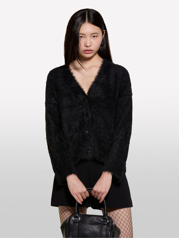 Black faux fur cardigan - women's cardigans | Sisley