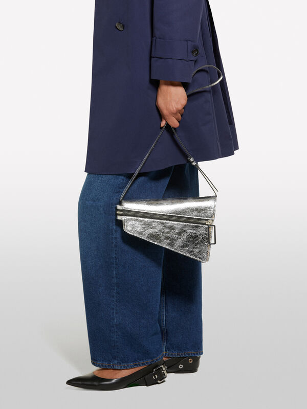 Silver asymmetric bag with shoulder strap - women's shoulder and crossbody bags | Sisley