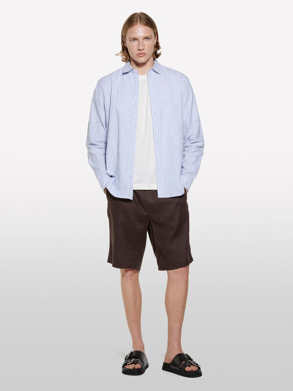 Cream white linen blend t-shirt Cream white linen blend t-shirt - men's short sleeve t-shirts | Sisley