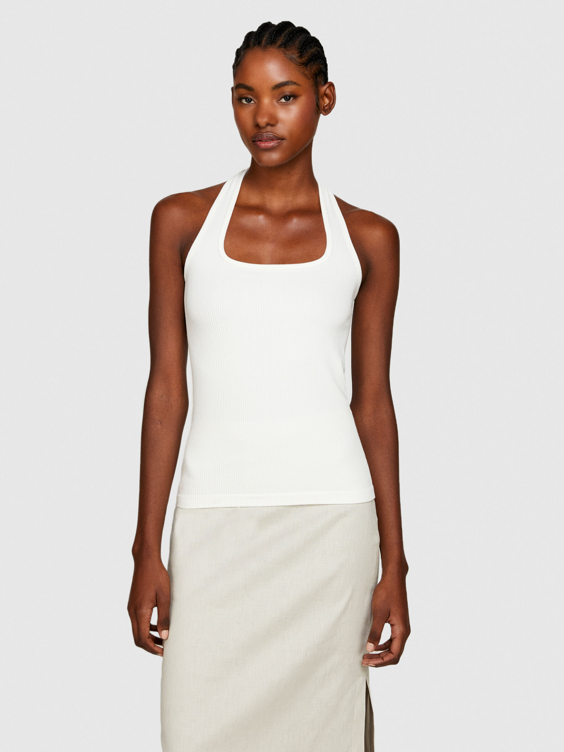 Seamless ribbed top, White - Sisley