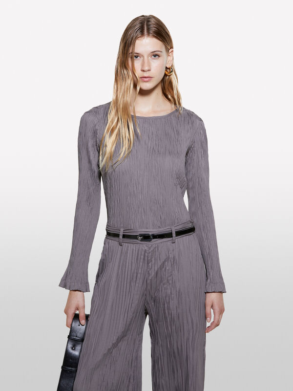 Dark gray pleated blouse - women's blouses | Sisley