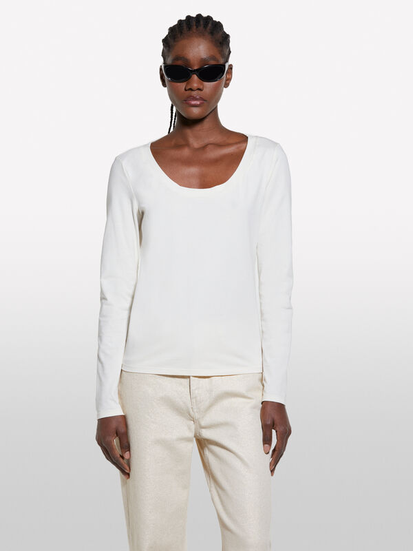 Cream white slim fit t-shirt - women's long sleeve t-shirts | Sisley