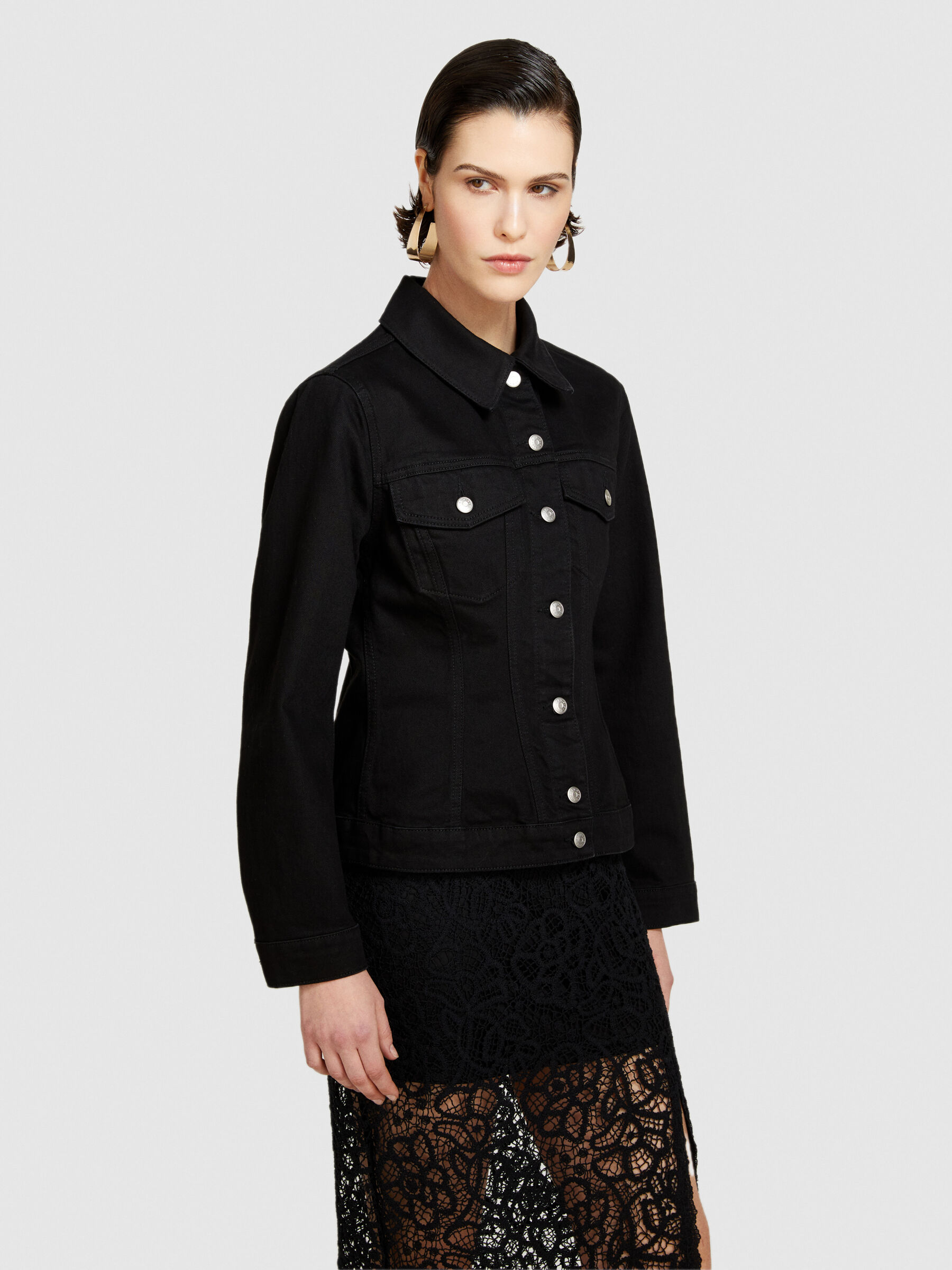 Slim fit denim jacket, Black - Sisley