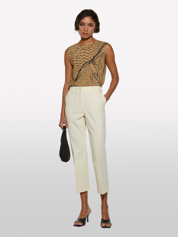 Sand beige flare fit trousers - women's flared trousers | Sisley