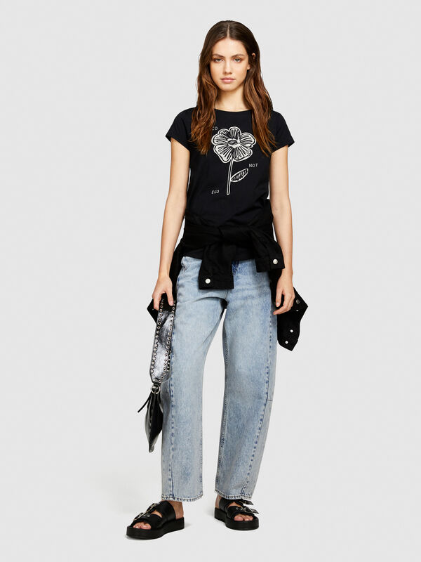 Slim fit shirt with print - women's short sleeve t-shirts | Sisley