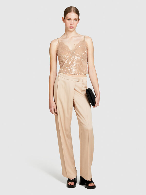 Sequined top with lace - women's tops | Sisley