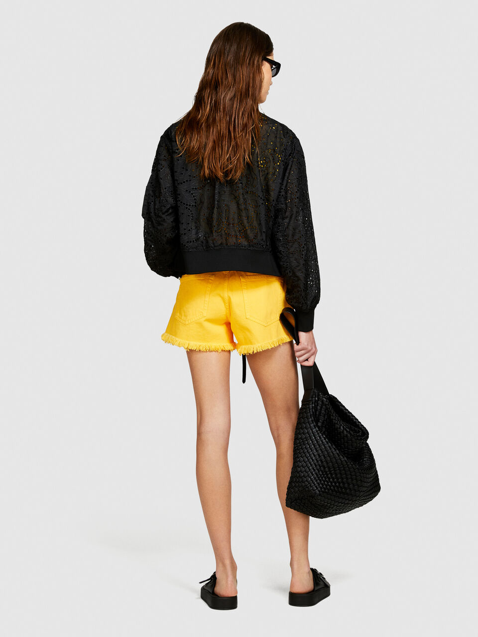 Fringed jean shorts Women image number null