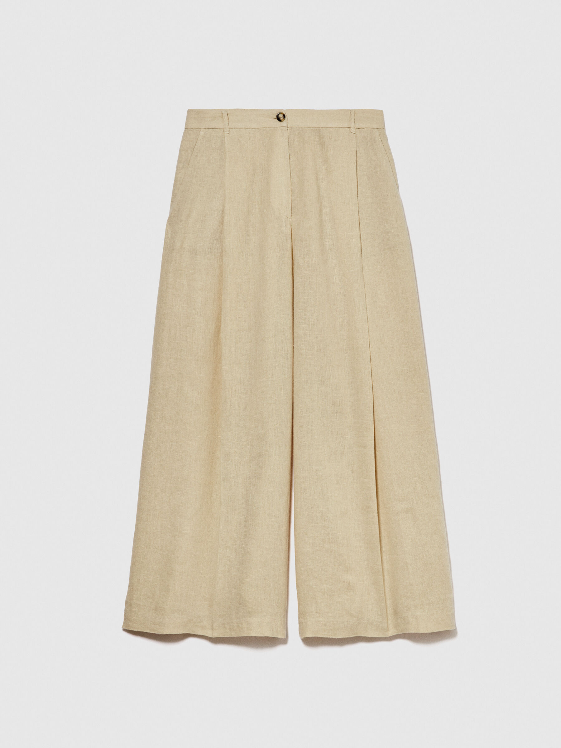 Wide leg 100% linen trousers, Beige - Sisley