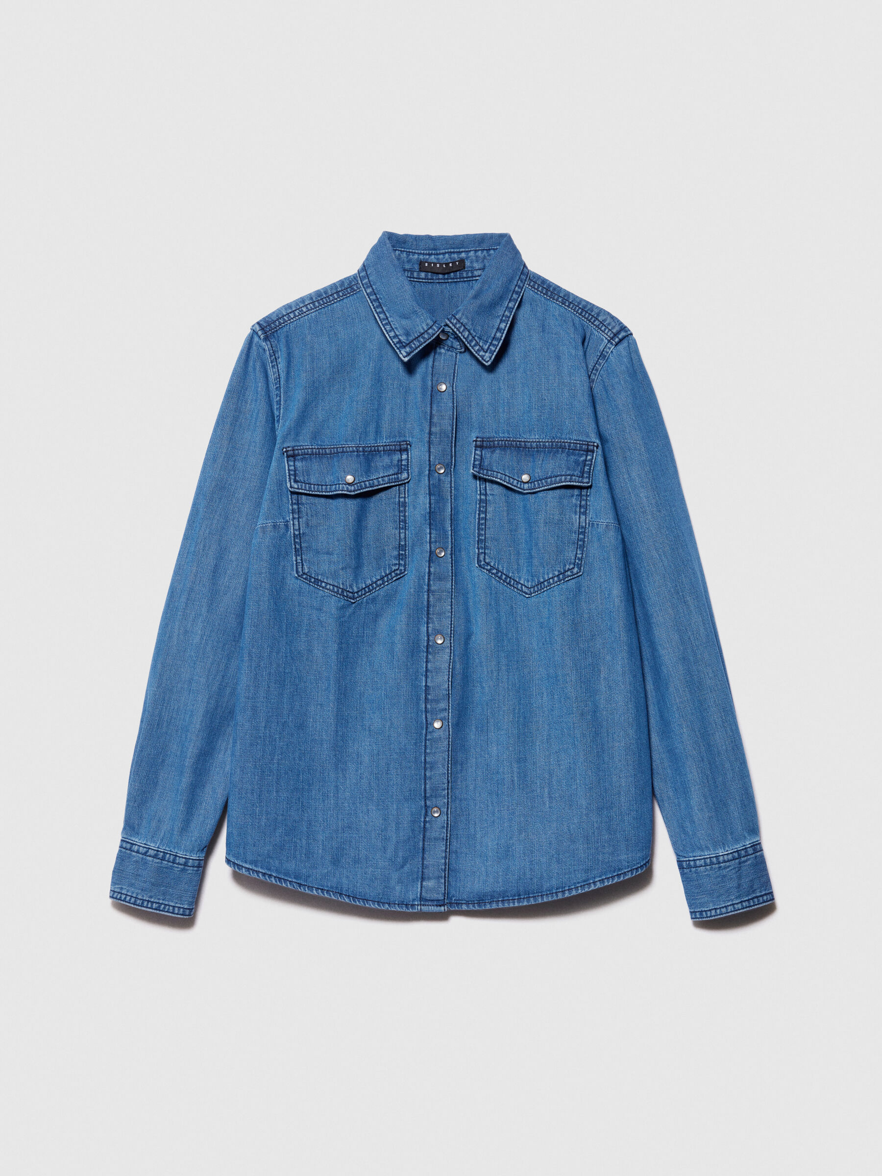 Men Blue Denim Shirt Casual Western Shirt Jean Button Front Top Long Sleeve  | eBay