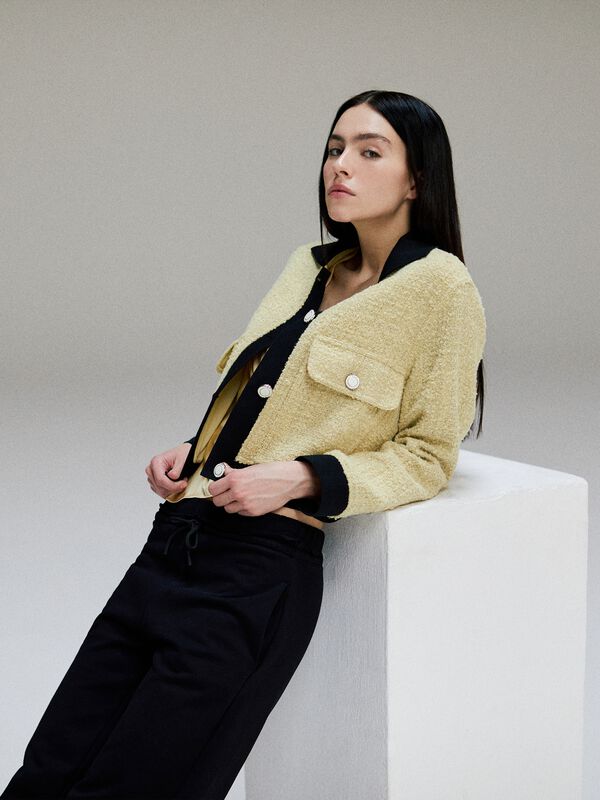 Bouclè jacket with contrast - women's jackets | Sisley