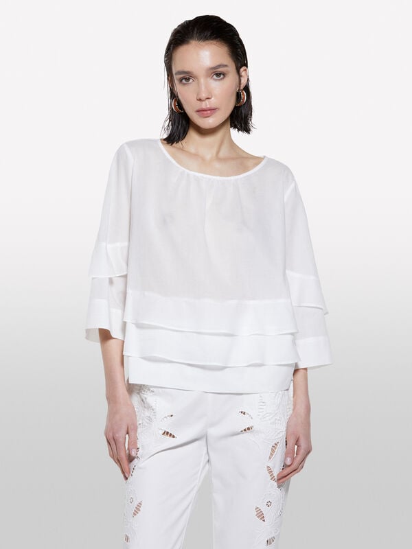 White blouse with frills - women's blouses | Sisley