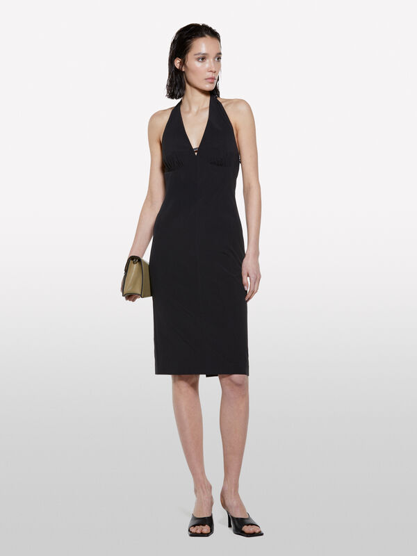 Black sheath dress with halter neckline - women's midi dresses | Sisley