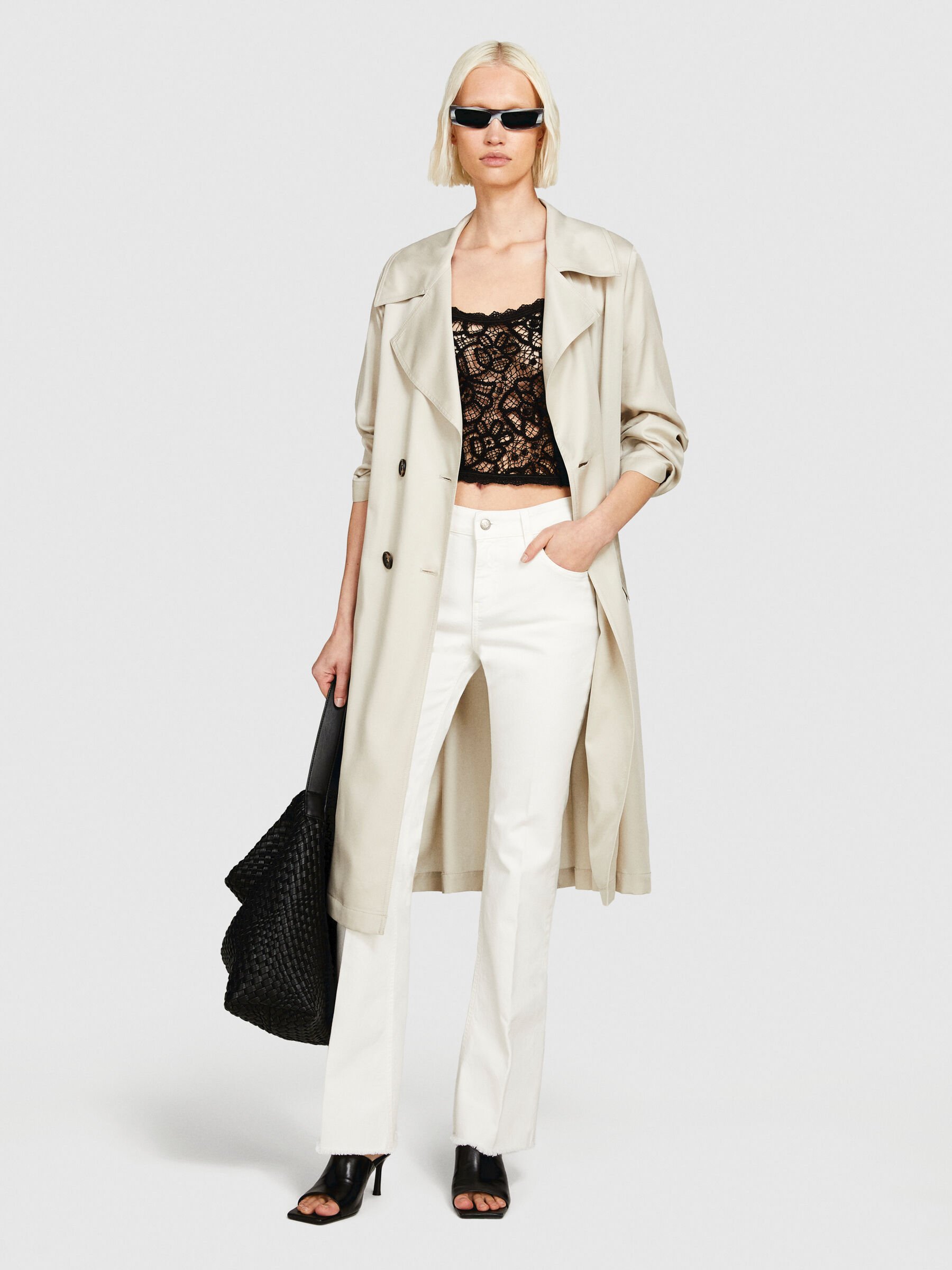 Colored flared fit jeans, Creamy White - Sisley