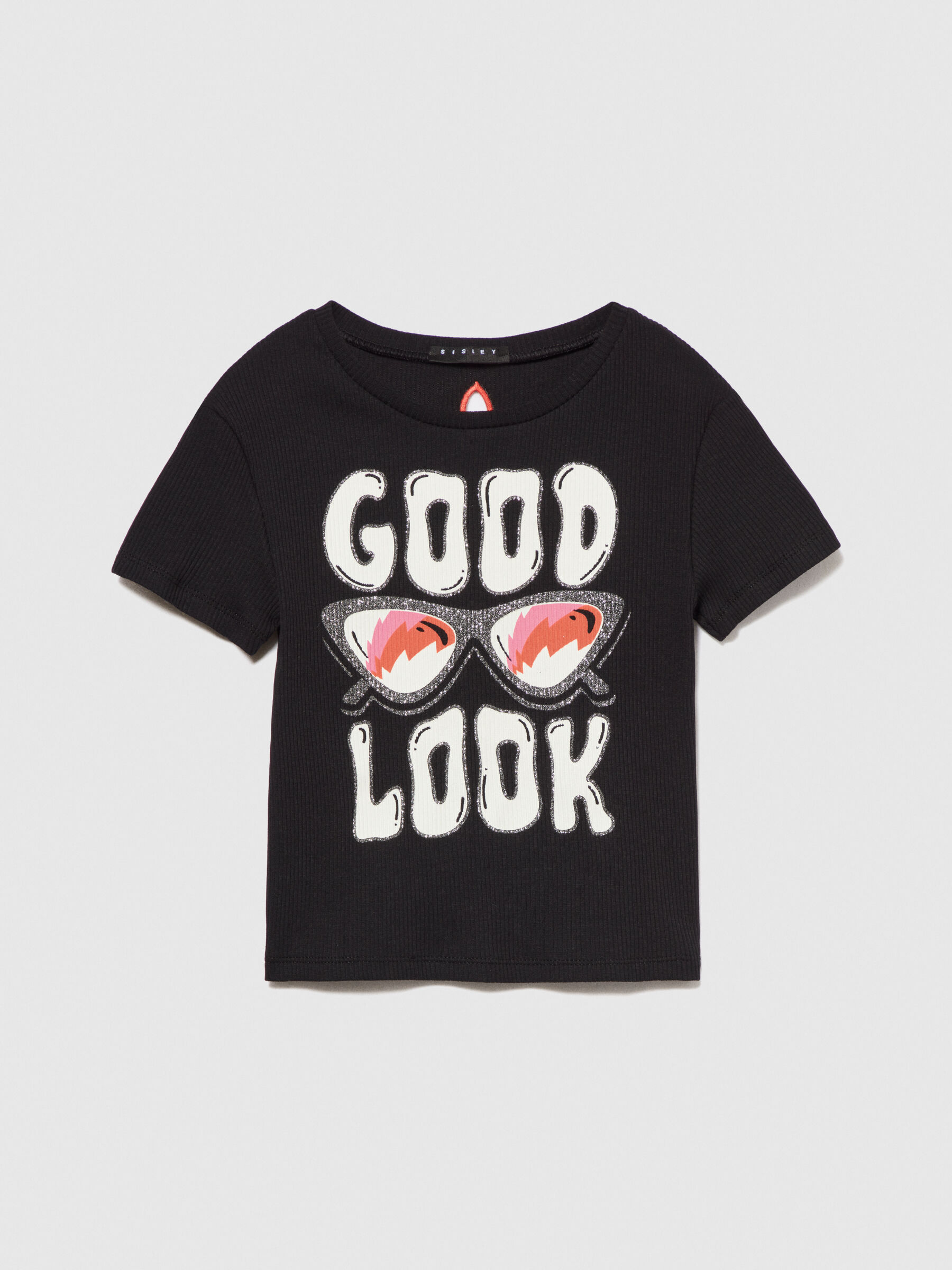 T shirt with print and cut out Black Sisley
