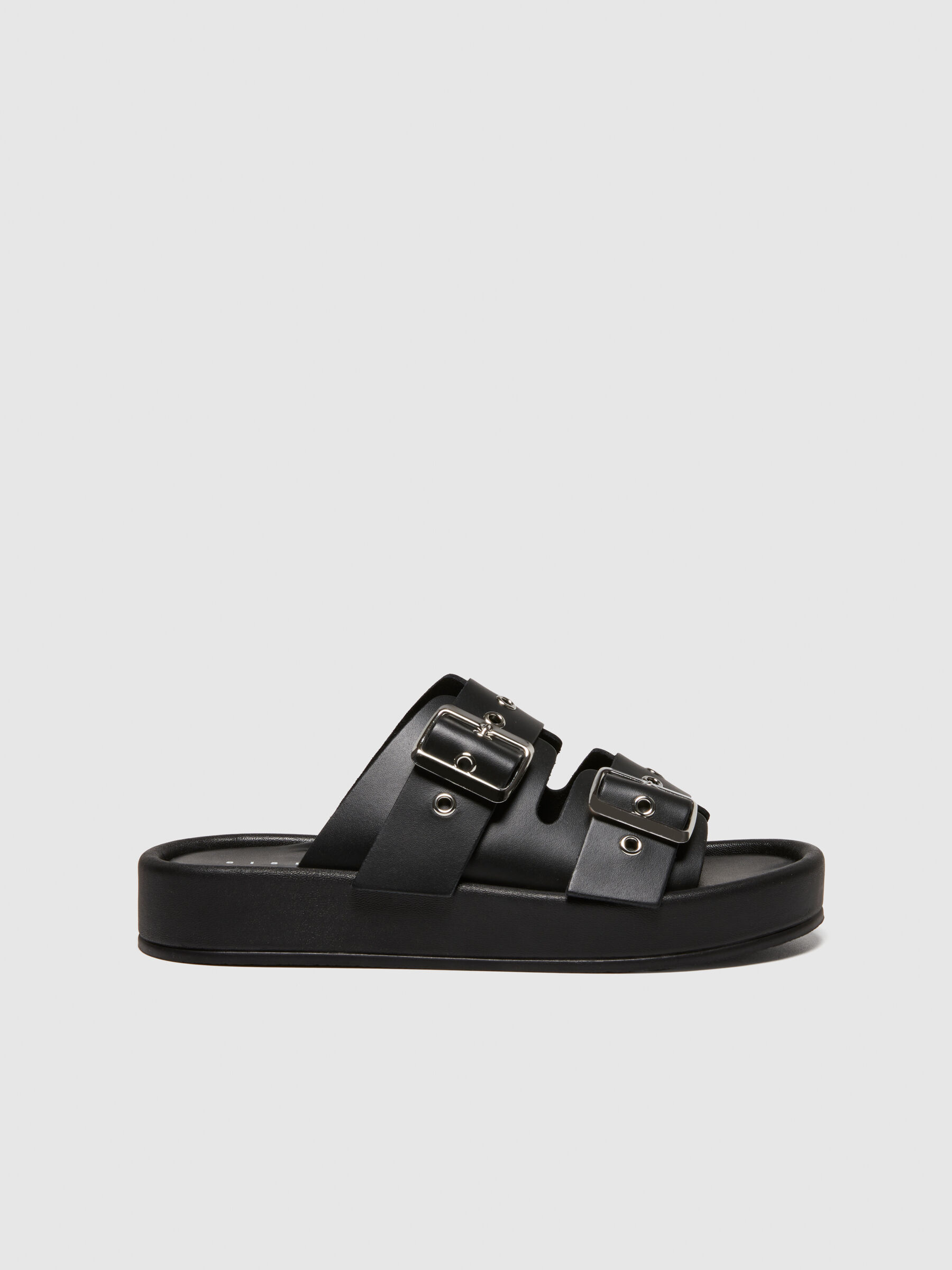 Leather slippers with buckles Black Sisley