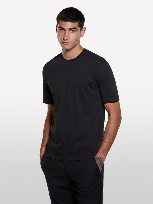 Black regular fit short sleeve t-shirt - men's short sleeve t-shirts | Sisley
