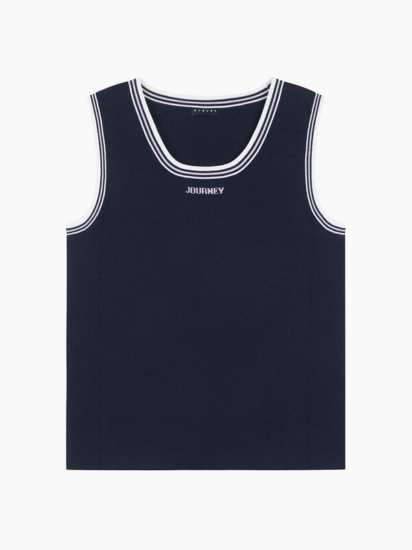 Dark blue knitted tank top with text - sisley k top | Sisley K