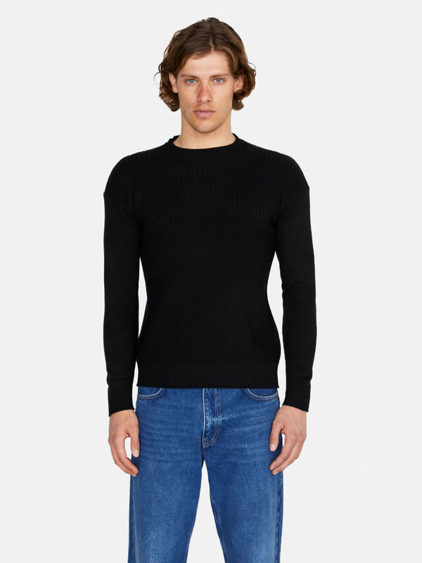 Sweater with stitching features - men's crew neck sweaters | Sisley