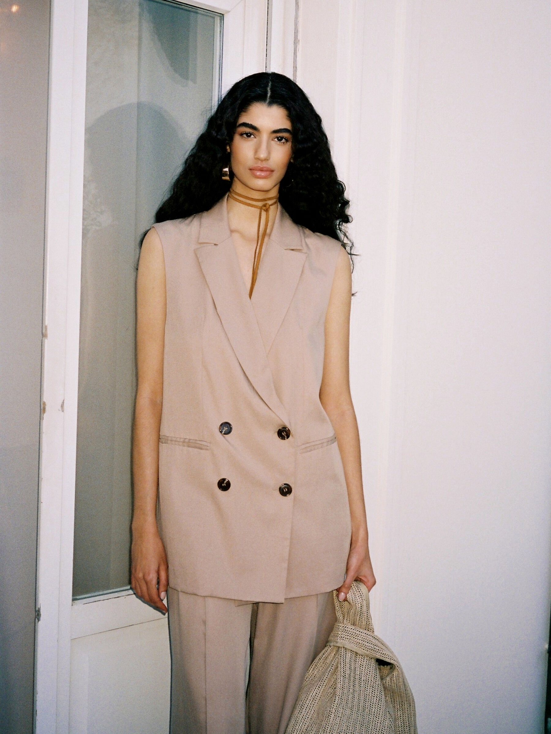 Double-breasted vest, Beige - Sisley