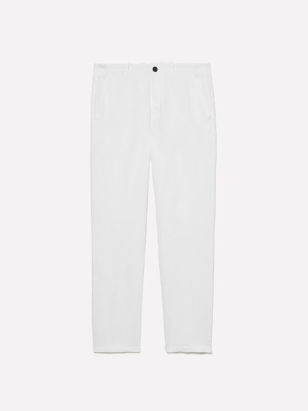 White 100% linen trousers - men's slim fit trousers | Sisley