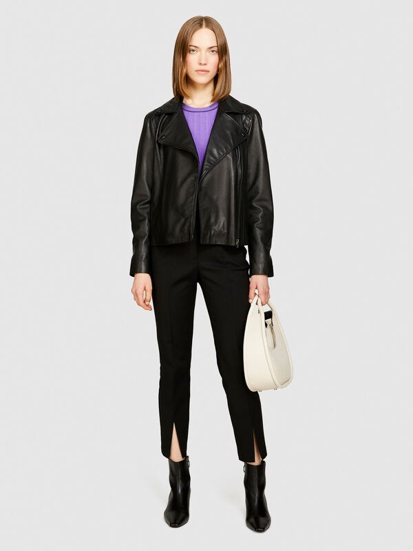100% leather biker jacket - women's jackets | Sisley