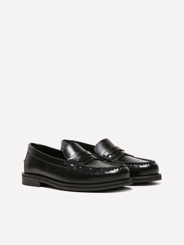 Black leather loafers - women's flat shoes | Sisley