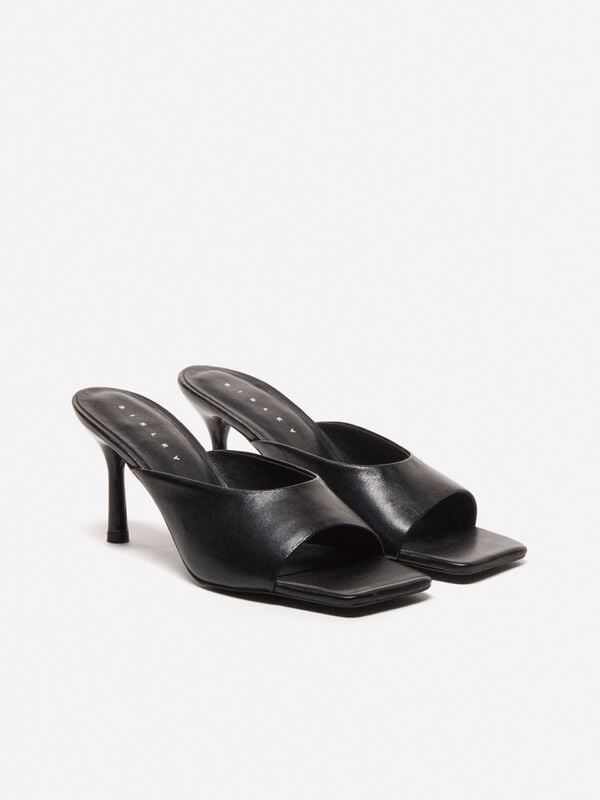 Black leather mule sandals  - women's heels | Sisley