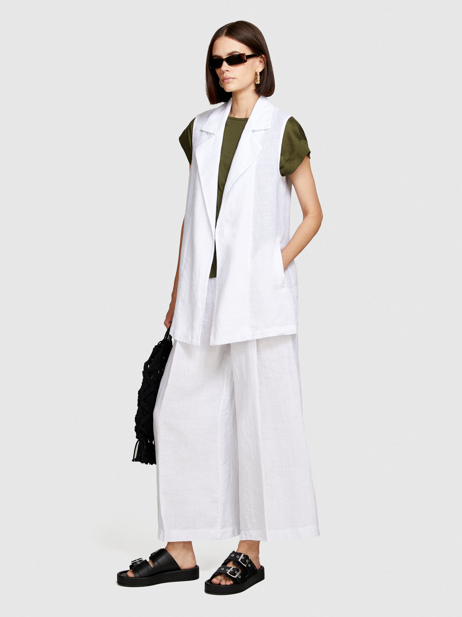 UN3D. VEST LIKE White レア！！ 100% linen open vest, White - Sisley