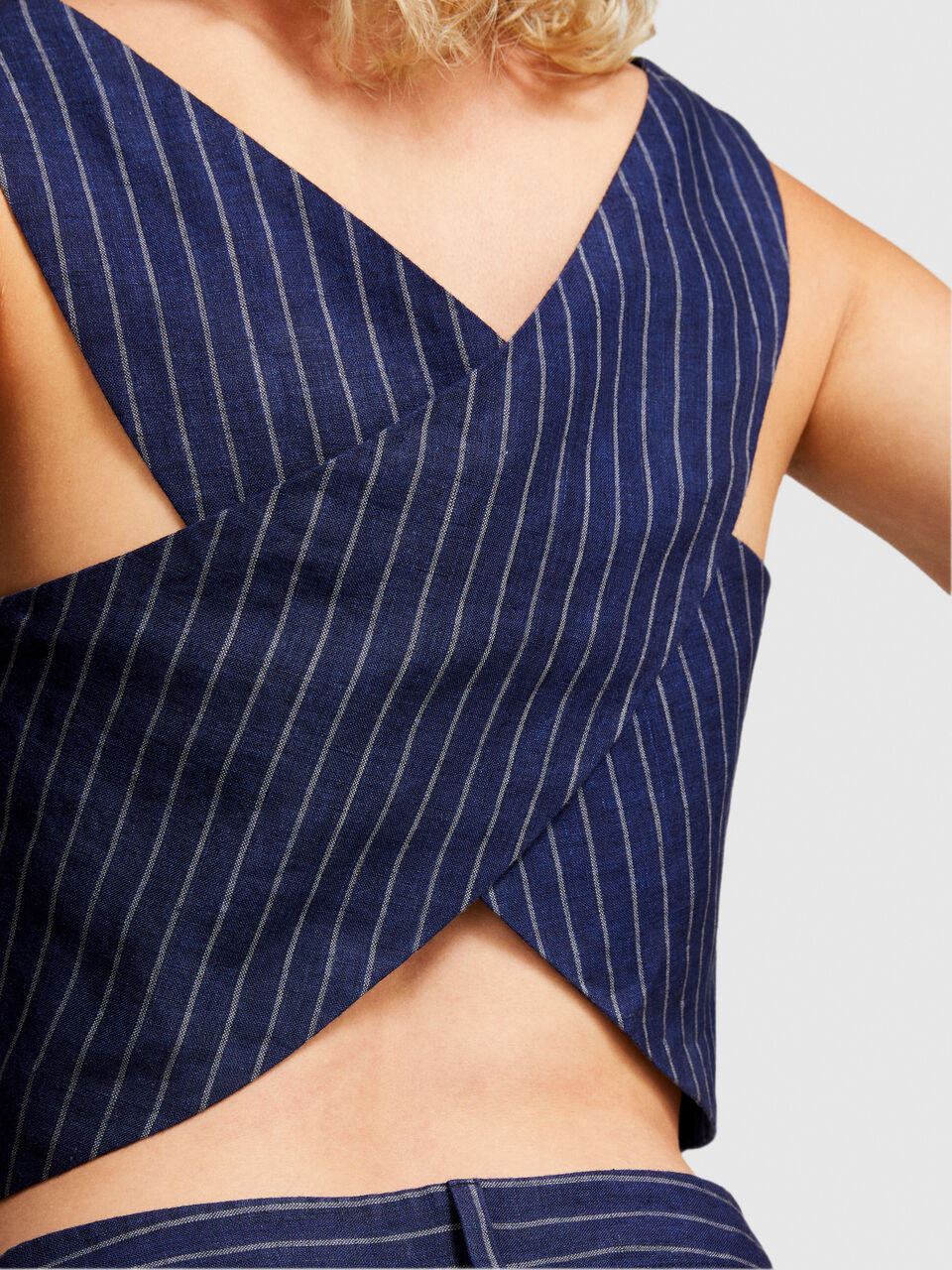 Pinstripe top in 100% linen Women image number null