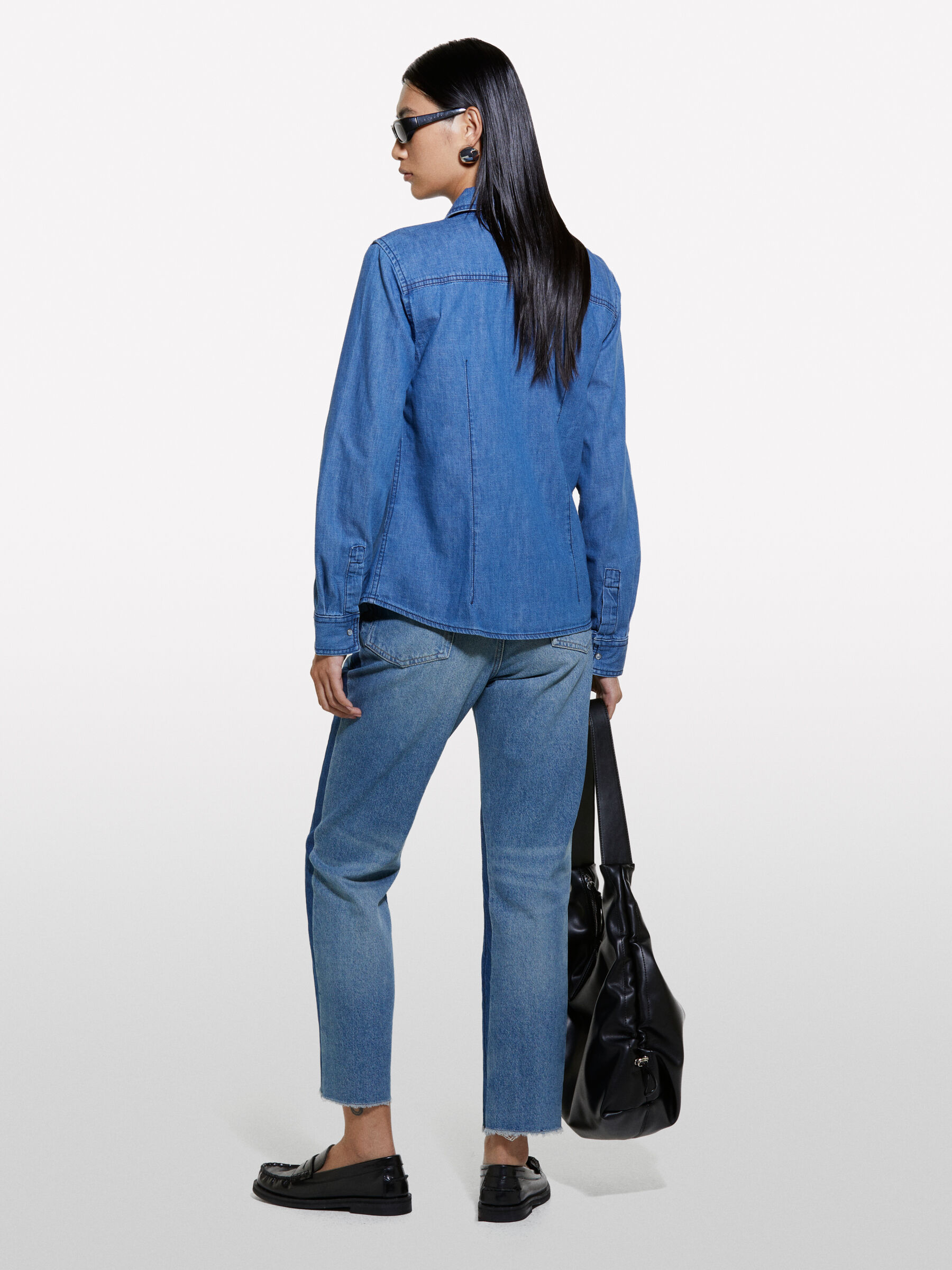 Blue regular fit denim shirt, Blue - Sisley Blue regular fit denim shirt, Blue - Sisley