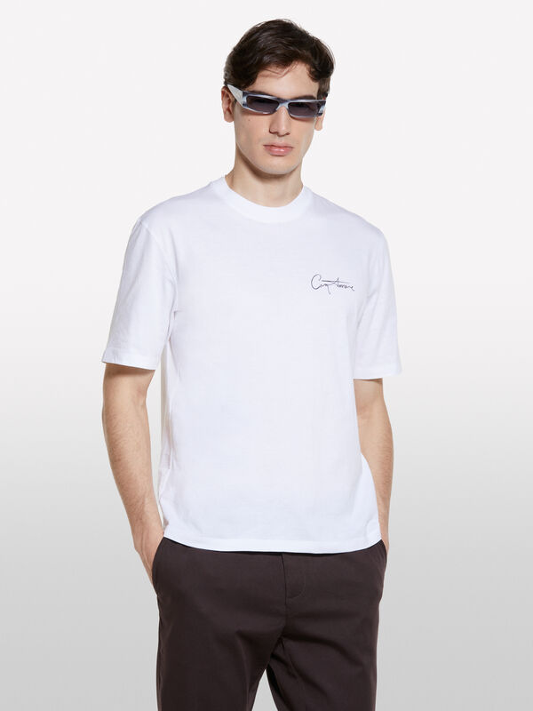 White t-shirt with text print - men's short sleeve t-shirts | Sisley