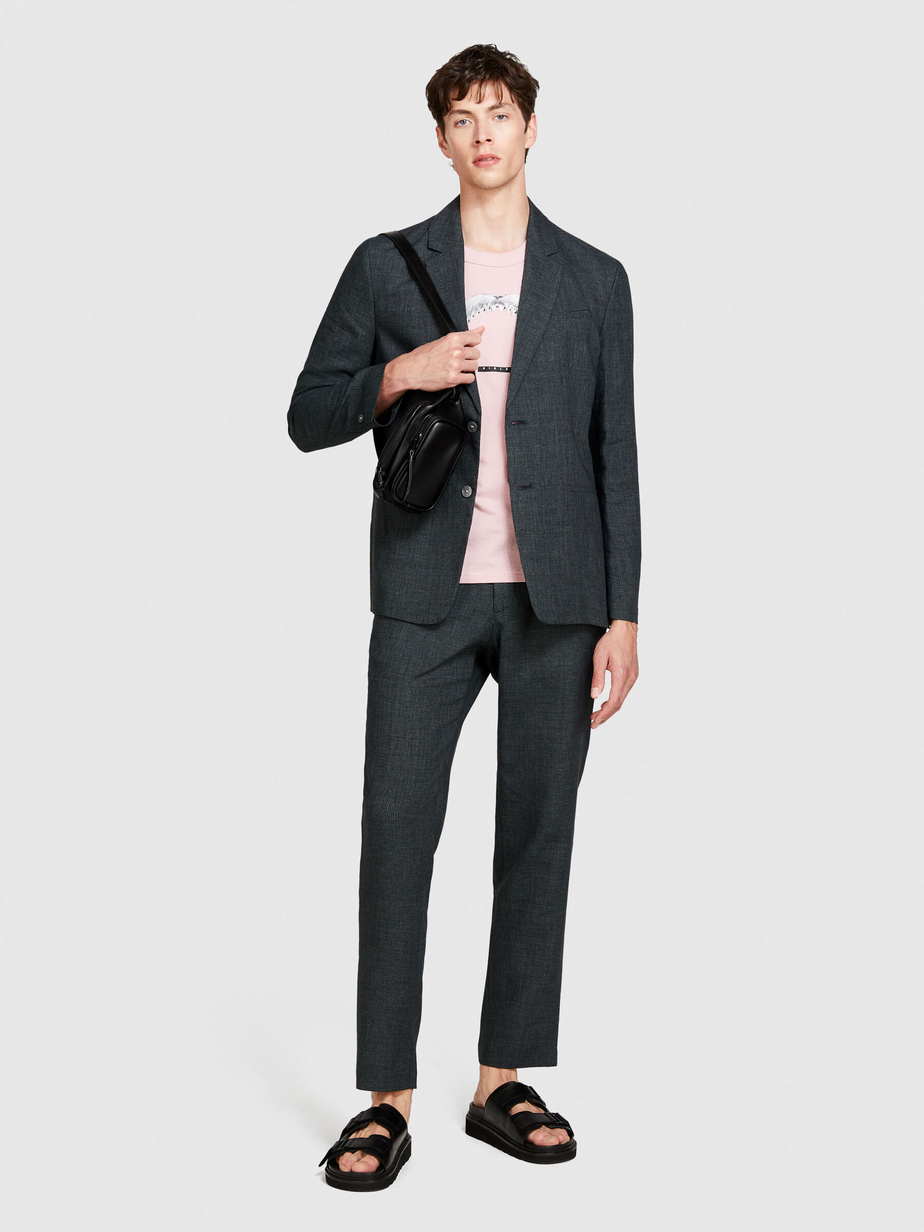 Pants in linen blend, Dark Gray - Sisley