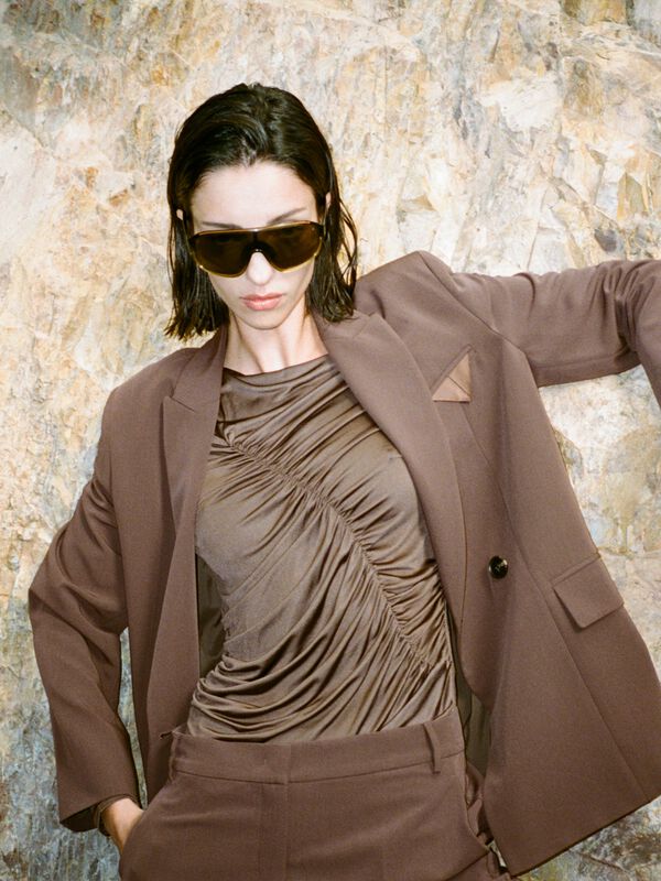 Brown double-breasted blazer - women's blazers | Sisley