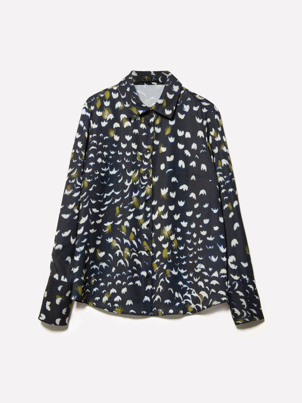 Black printed satin shirt - women's shirts | Sisley