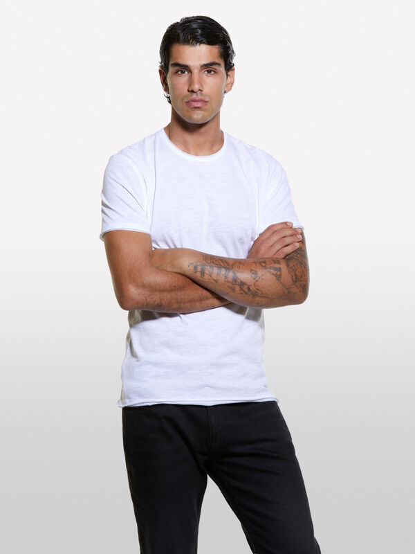 White raw cut t-shirt - men's short sleeve t-shirts | Sisley