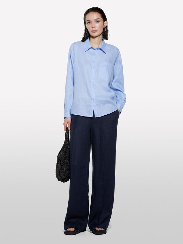 Light blue shirt in 100% linen - women's shirts | Sisley