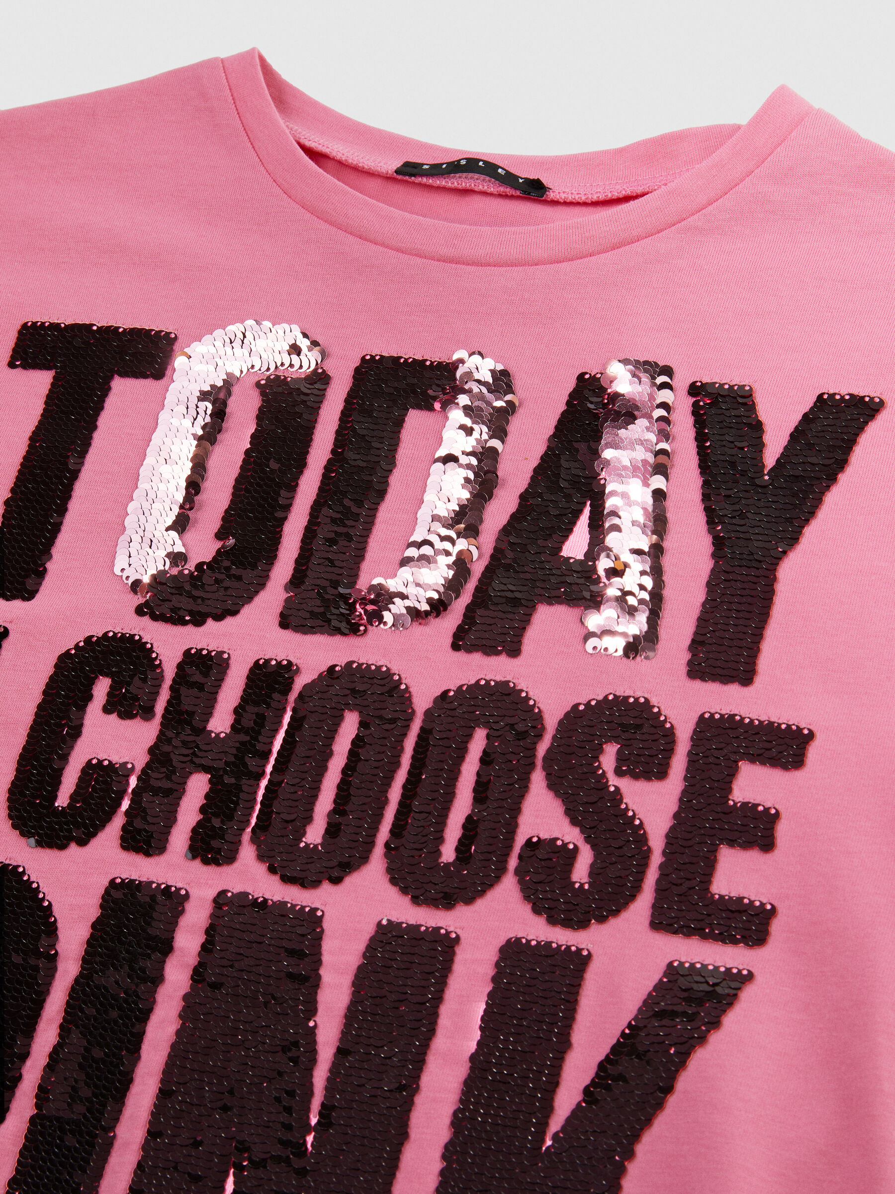 T-shirt with flip-up sequins, Pink - Sisley