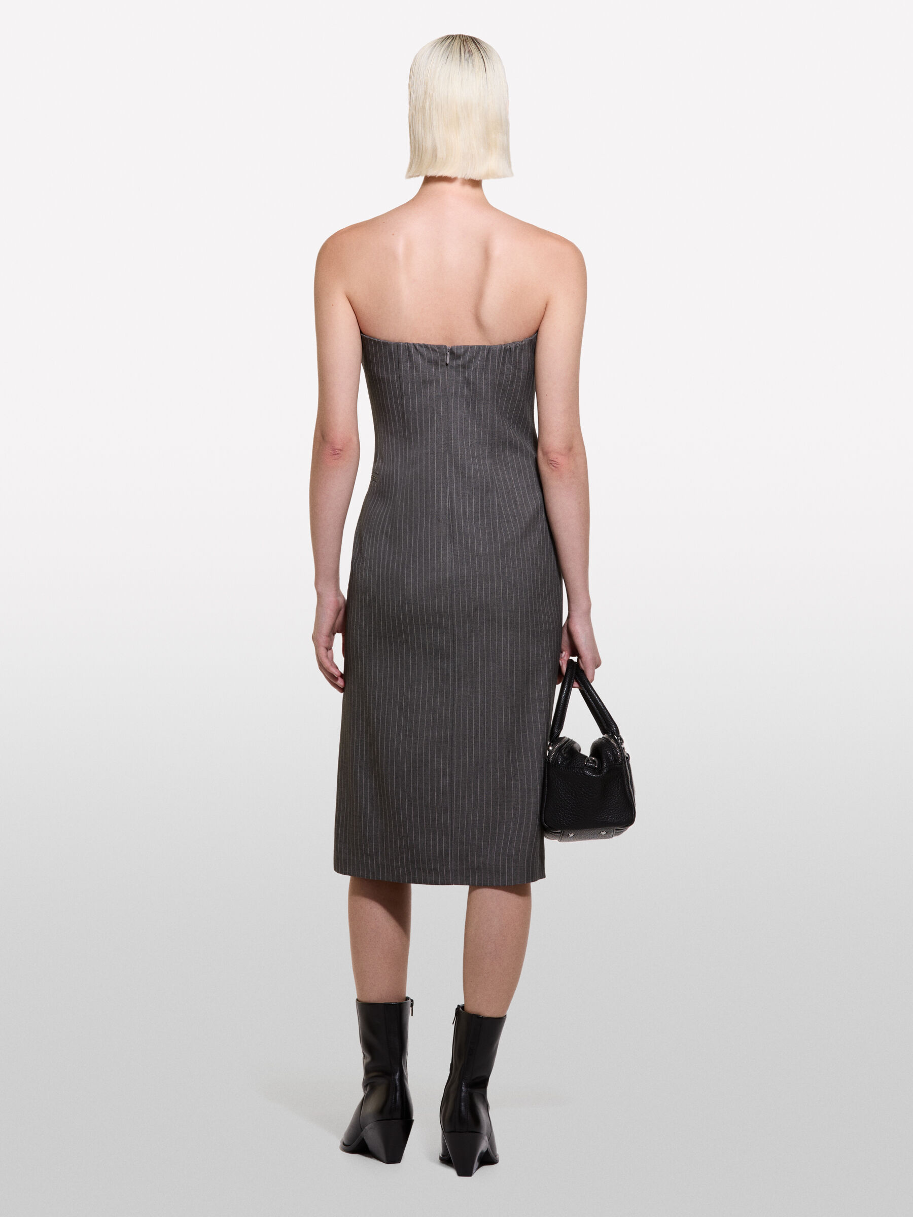 Pinstripe bustier dress, Gray - Sisley Pinstripe bustier dress, Gray - Sisley